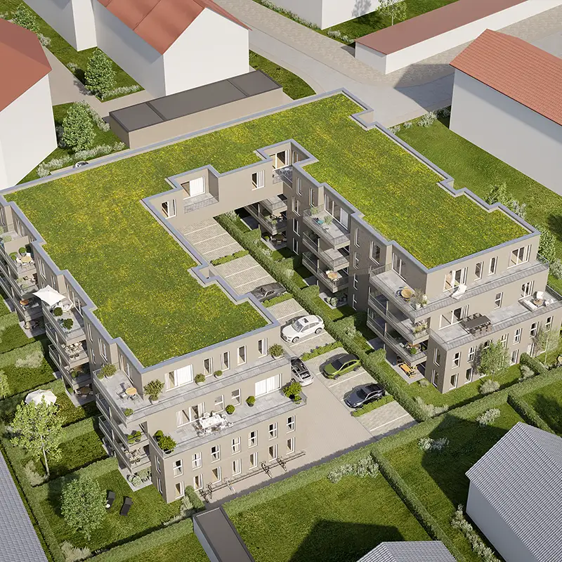 Rochner Bau GmbH: 63906 Erlenbach: Wohnhausanlage, 47 Neubauwohnungen, Visualisierung
